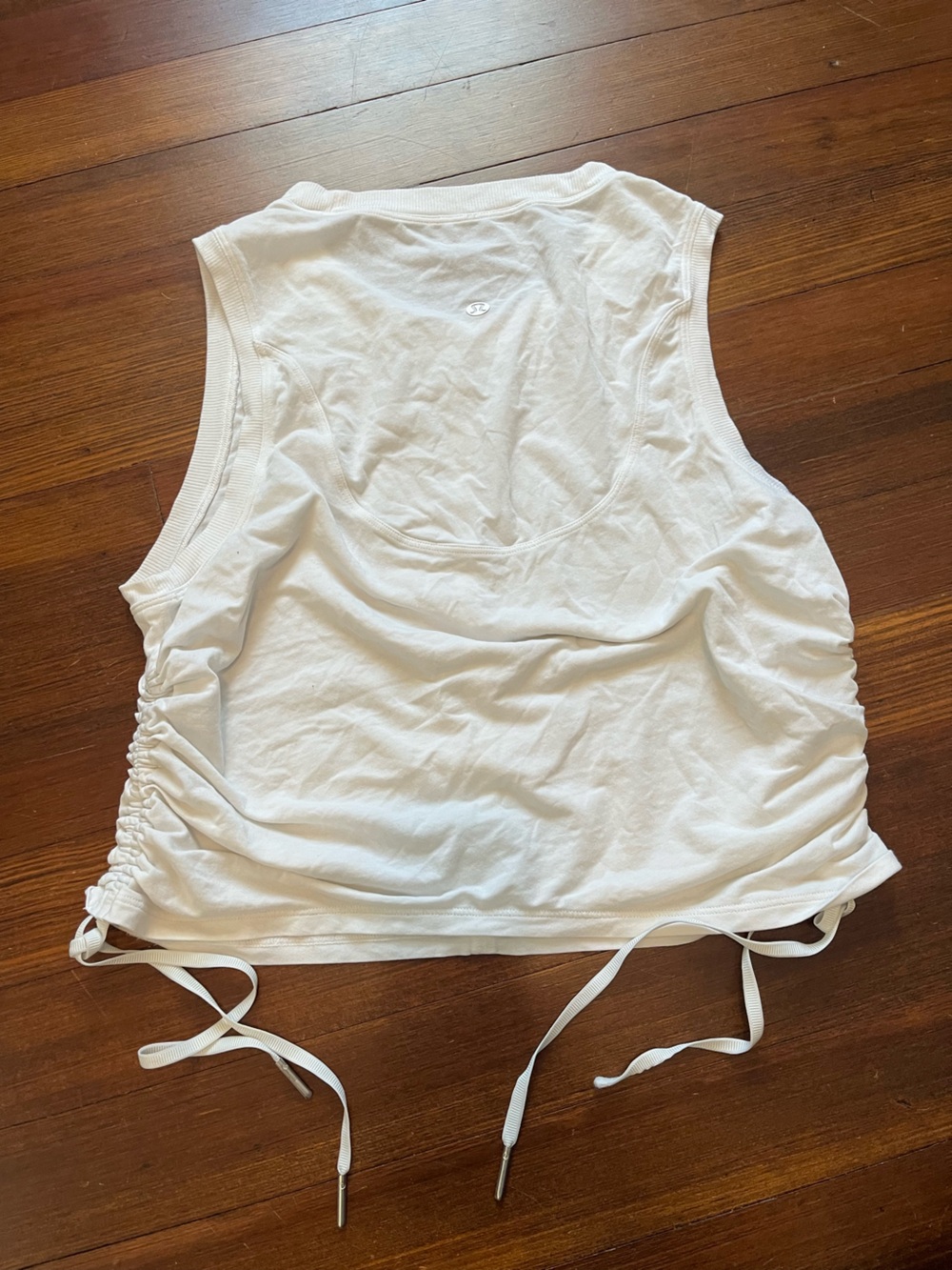 White Women's Drawstring Side Ruched Tank Top - Picture 2 of 2